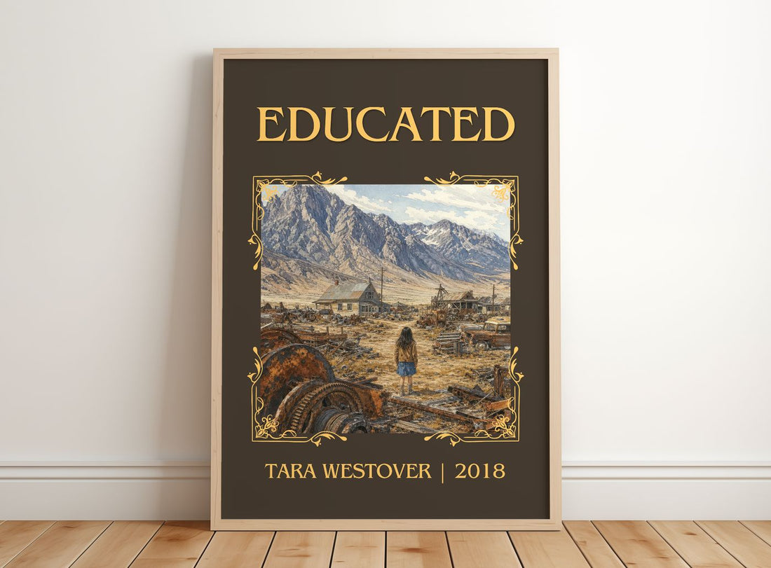 Educated Classic Book Art Print by Tara Westover – framed print leaning on a wooden floor
