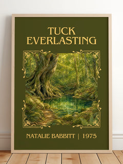 Tuck Everlasting Classic Book Art Print by Natalie Babbitt – framed print leaning on a wooden floor