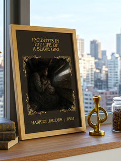 Incidents in the Life of a Slave Girl Classic Book Art Print by Harriet Jacobs – framed print on a city-view windowsill