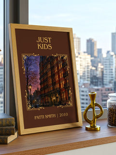 Just Kids Classic Book Art Print by Patti Smith – framed print on a city-view windowsill