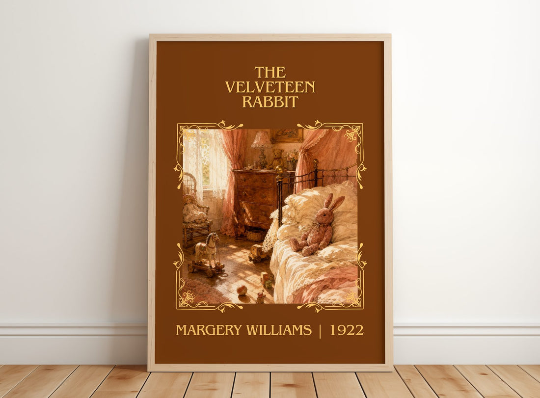 The Velveteen Rabbit Classic Book Art Print by Margery Williams – framed print leaning on a wooden floor