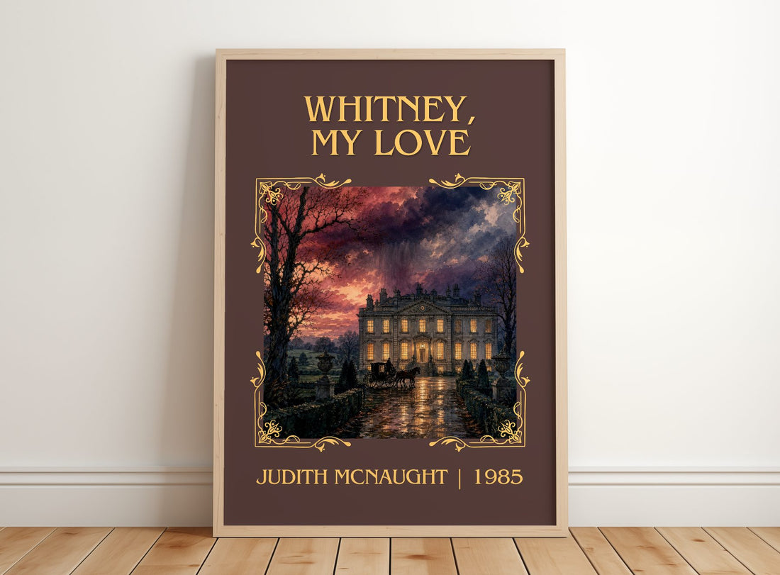 Whitney, My Love Classic Book Art Print by Judith McNaught – framed print leaning on a wooden floor