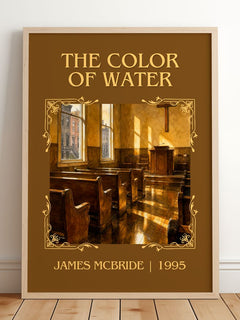The Color of Water Classic Book Art Print by James McBride – framed print leaning on a wooden floor