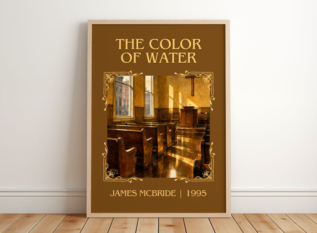 The Color of Water Classic Book Art Print by James McBride – framed print leaning on a wooden floor