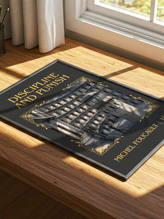 Discipline and Punish Classic Book Art Print by Michel Foucault – print on a sunlit desk