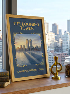 The Looming Tower Classic Book Art Print by Lawrence Wright – framed print on a city-view windowsill