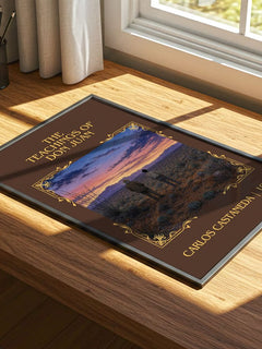 The Teachings Of Don Juan Classic Book Art Print by Carlos Castaneda – print on a sunlit desk