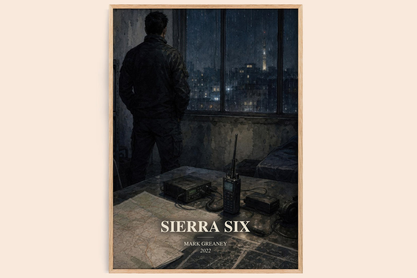 Sierra Six watercolour book poster by Mark Greaney – framed literary art print