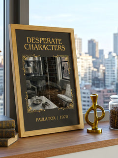 Desperate Characters Classic Book Art Print by Paula Fox – framed print on a city-view windowsill