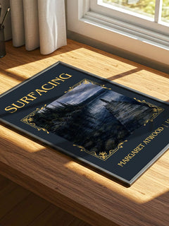 Surfacing Classic Book Art Print by Margaret Atwood – print on a sunlit desk