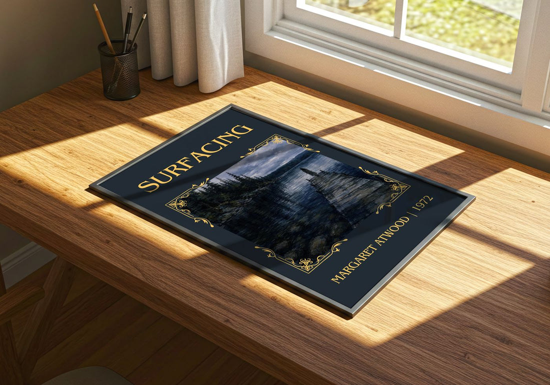 Surfacing Classic Book Art Print by Margaret Atwood – print on a sunlit desk