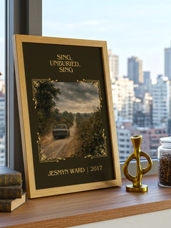 Sing, Unburied, Sing Classic Book Art Print by Jesmyn Ward – framed print on a city-view windowsill
