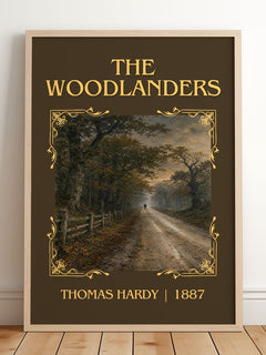The Woodlanders Classic Book Art Print by Thomas Hardy – framed print leaning on a wooden floor
