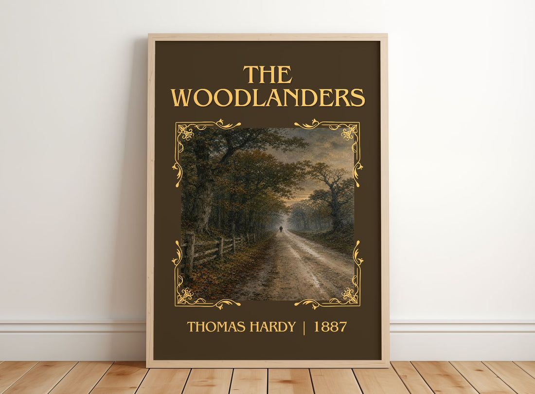 The Woodlanders Classic Book Art Print by Thomas Hardy – framed print leaning on a wooden floor