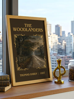 The Woodlanders Classic Book Art Print by Thomas Hardy – framed print on a city-view windowsill