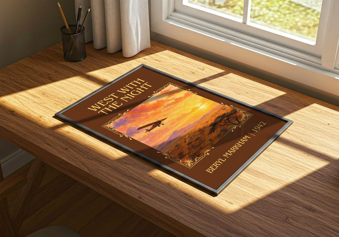 West With the Night Classic Book Art Print by Beryl Markham – print on a sunlit desk