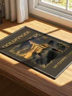 Goldfinger Classic Book Art Print by Ian Fleming – print on a sunlit desk