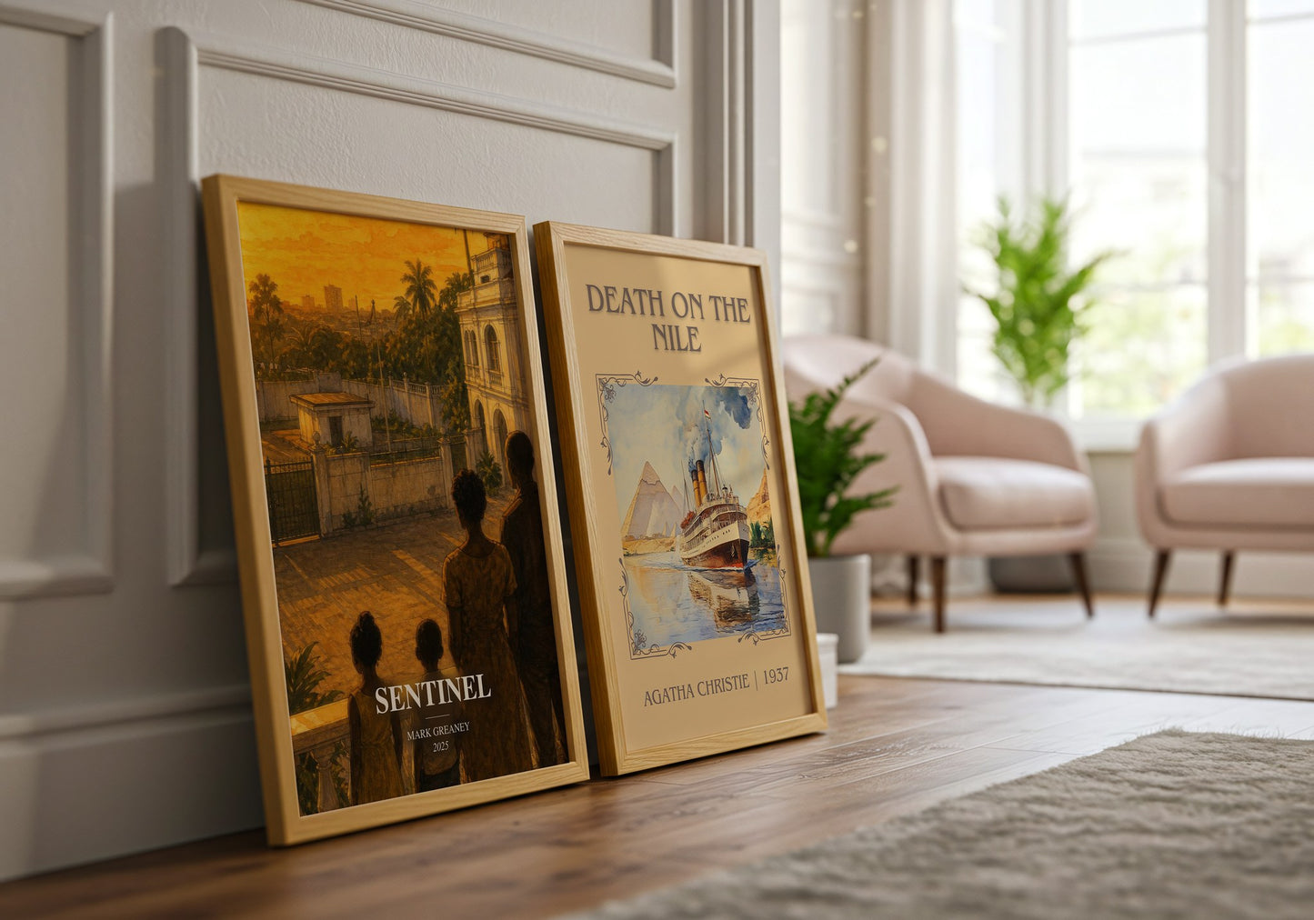 Sentinel watercolour print framed by window – literary home decor