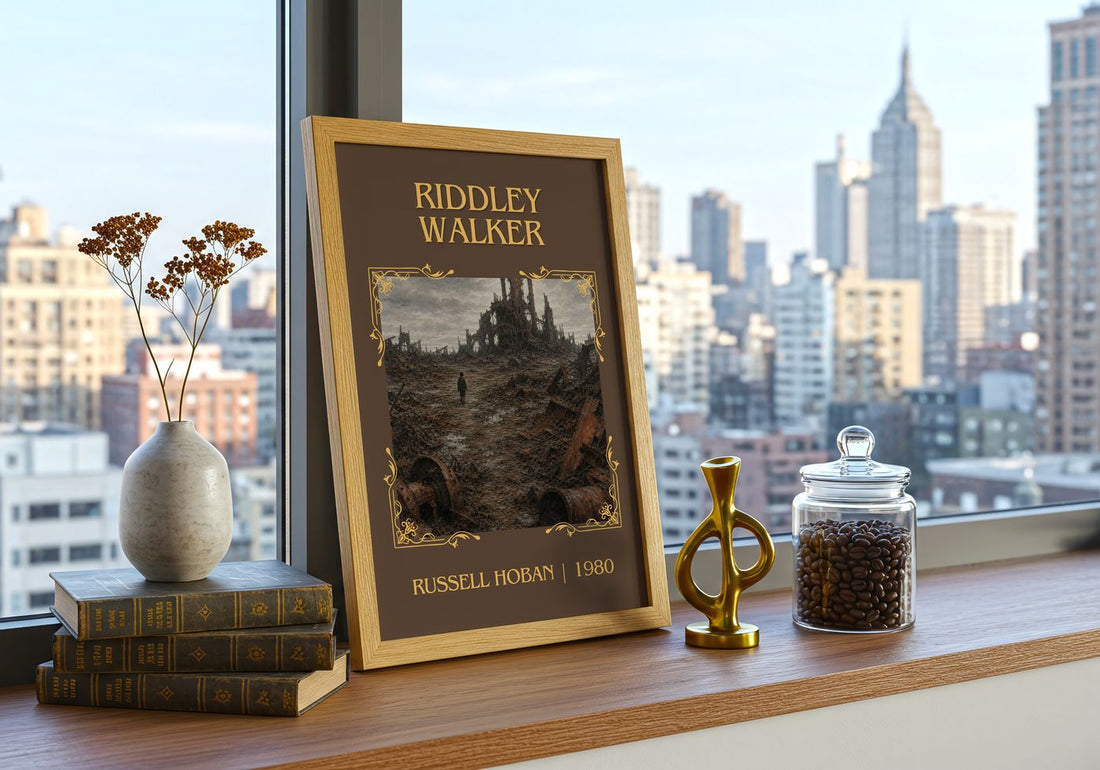 Riddley Walker Classic Book Art Print by Russell Hoban – framed print on a city-view windowsill