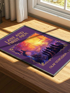 Last And First Men Classic Book Art Print by Olaf Stapledon – print on a sunlit desk