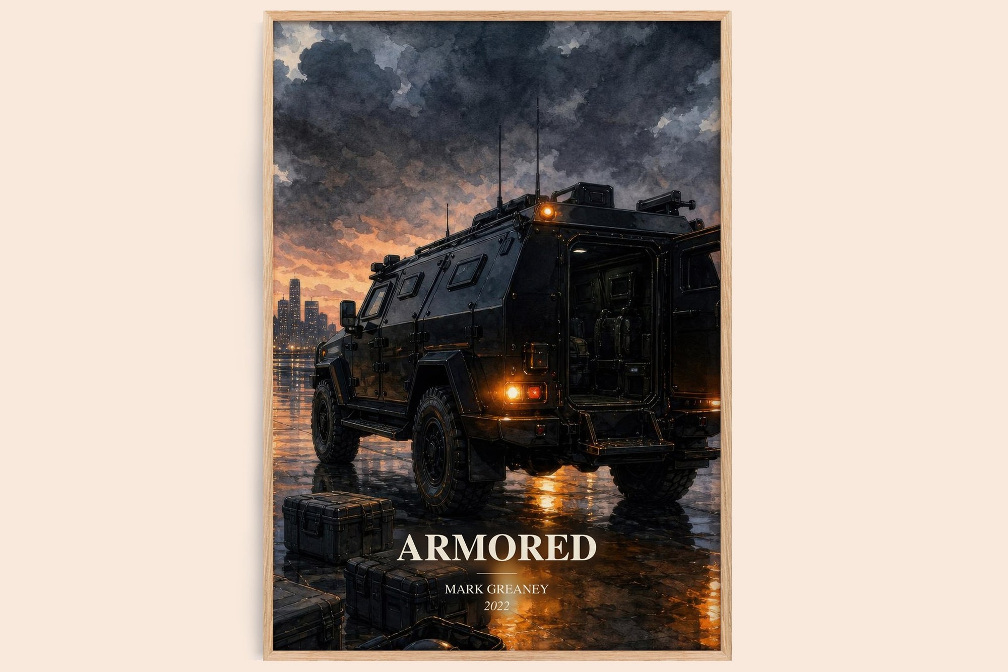 Armored watercolour book poster by Mark Greaney – framed literary art print