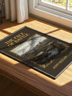 The Face of Battle Classic Book Art Print by John Keegan – print on a sunlit desk