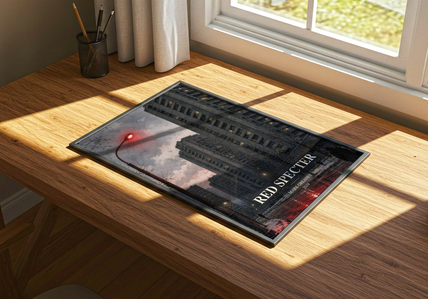 Red Specter watercolour book poster framed on wall – thriller wall art