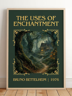 The Uses of Enchantment Classic Book Art Print by Bruno Bettelheim – framed print leaning on a wooden floor