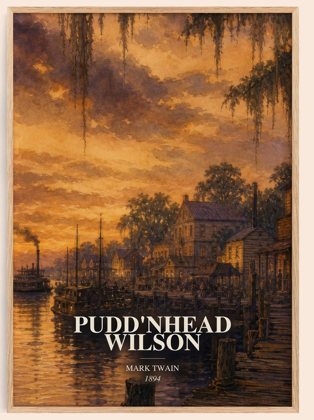 Pudd'Nhead Wilson watercolour book poster by Mark Twain – framed literary art print
