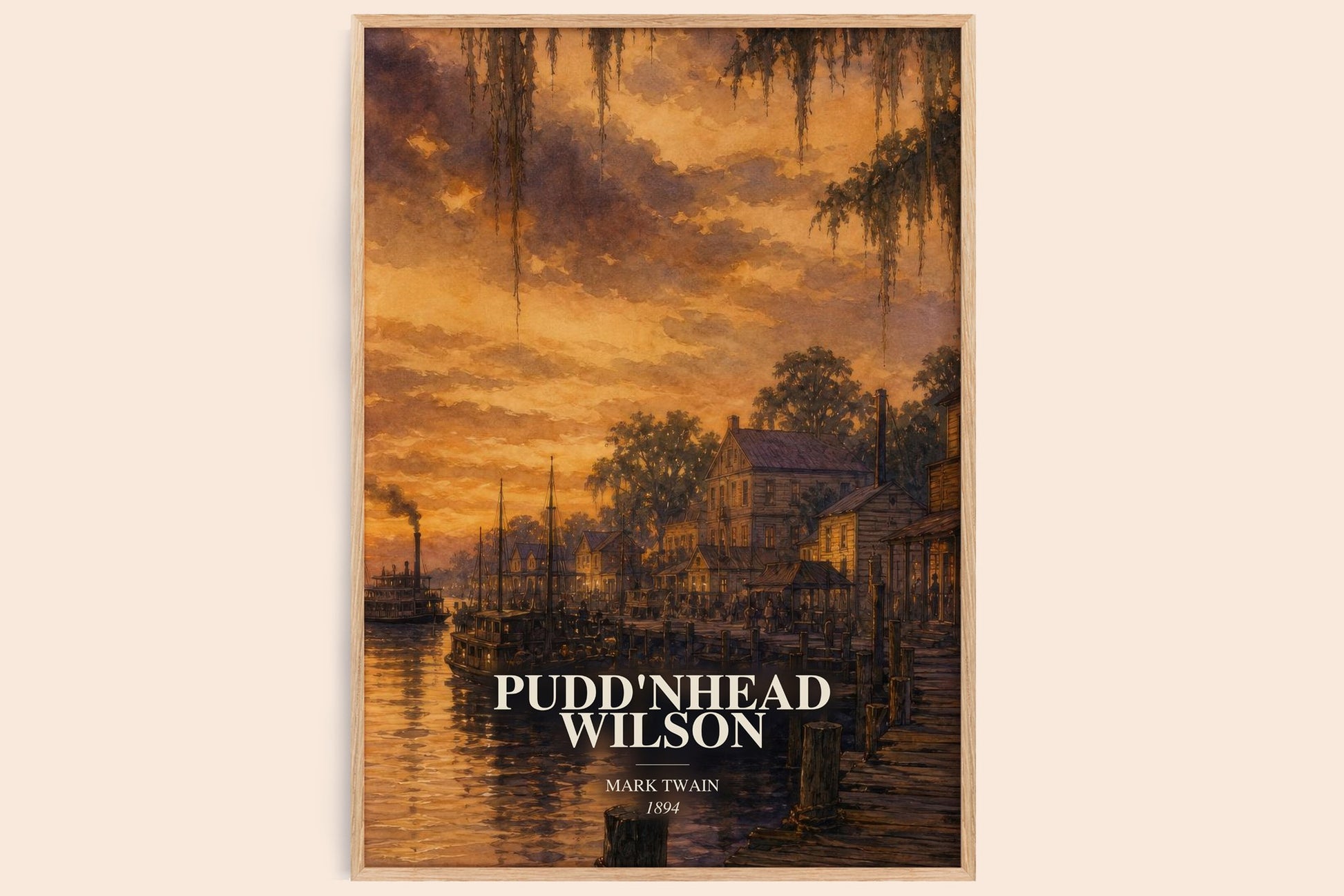 Pudd'Nhead Wilson watercolour book poster by Mark Twain – framed literary art print
