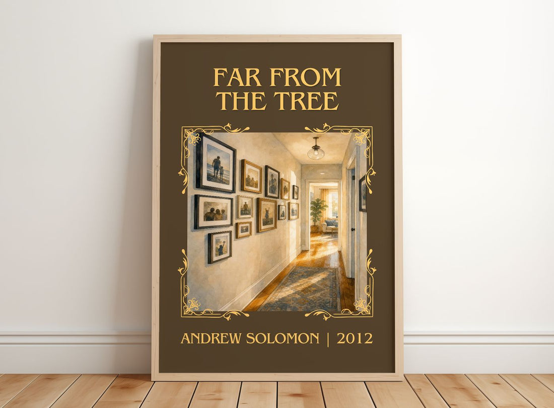 Far From the Tree Classic Book Art Print by Andrew Solomon – framed print leaning on a wooden floor