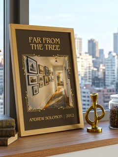 Far From the Tree Classic Book Art Print by Andrew Solomon – framed print on a city-view windowsill