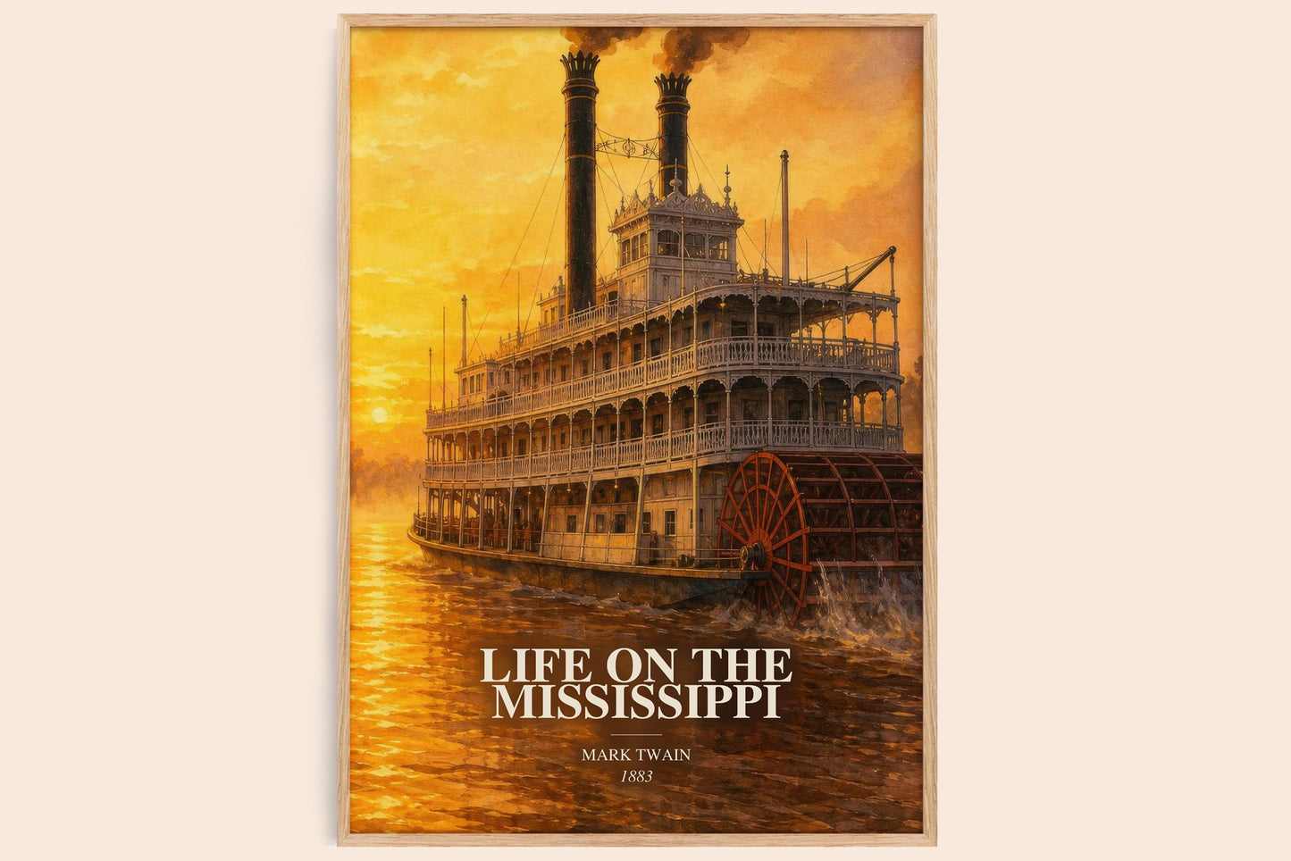 Life On The Mississippi watercolour book poster by Mark Twain – framed literary art print