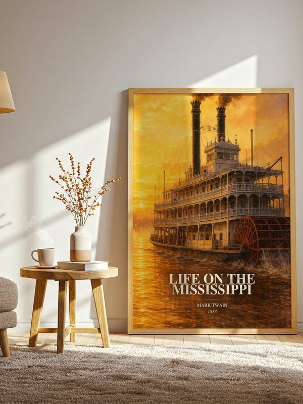 Life On The Mississippi watercolour print in frame leaning in hallway – memoir wall art