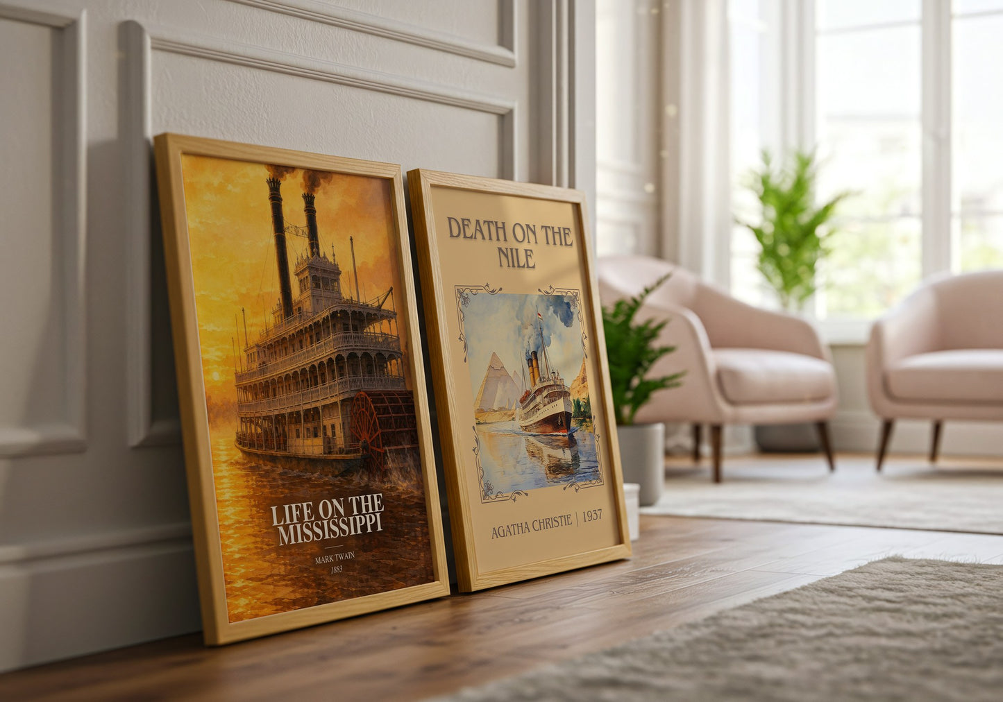 Life On The Mississippi watercolour print framed by window – literary home decor