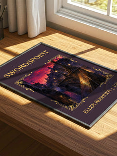 Swordspoint Classic Book Art Print by Ellen Kushner – print on a sunlit desk
