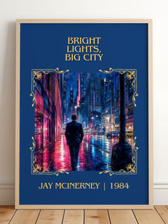 Bright Lights, Big City Classic Book Art Print by Jay McInerney – framed print leaning on a wooden floor