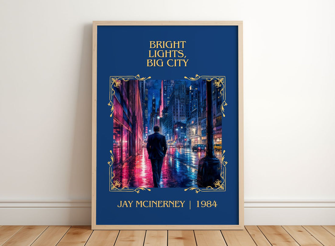 Bright Lights, Big City Classic Book Art Print by Jay McInerney – framed print leaning on a wooden floor