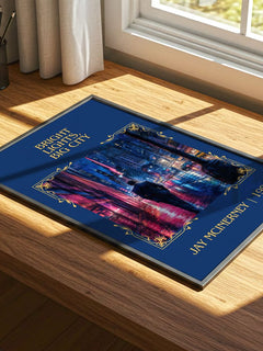 Bright Lights, Big City Classic Book Art Print by Jay McInerney – print on a sunlit desk