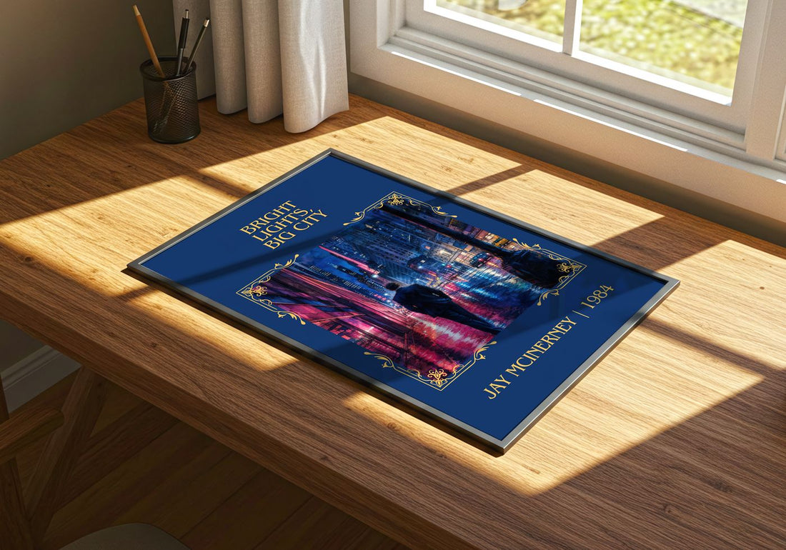 Bright Lights, Big City Classic Book Art Print by Jay McInerney – print on a sunlit desk