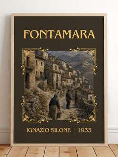 Fontamara Classic Book Art Print by Ignazio Silone – framed print leaning on a wooden floor
