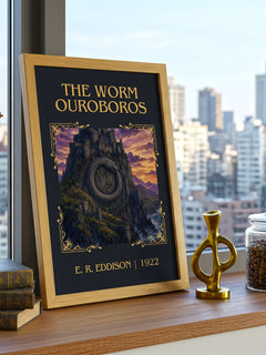The Worm Ouroboros Classic Book Art Print by E. R. Eddison – framed print on a city-view windowsill