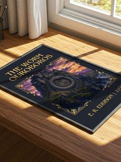 The Worm Ouroboros Classic Book Art Print by E. R. Eddison – print on a sunlit desk