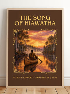 Song of Hiawatha Classic Book Art Print by Henry Wadsworth Longfellow – framed print leaning on a wooden floor