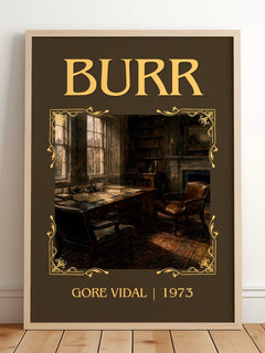Burr Classic Book Art Print by Gore Vidal – framed print leaning on a wooden floor