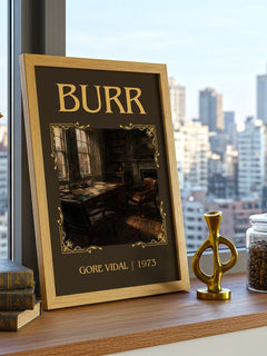 Burr Classic Book Art Print by Gore Vidal – framed print on a city-view windowsill