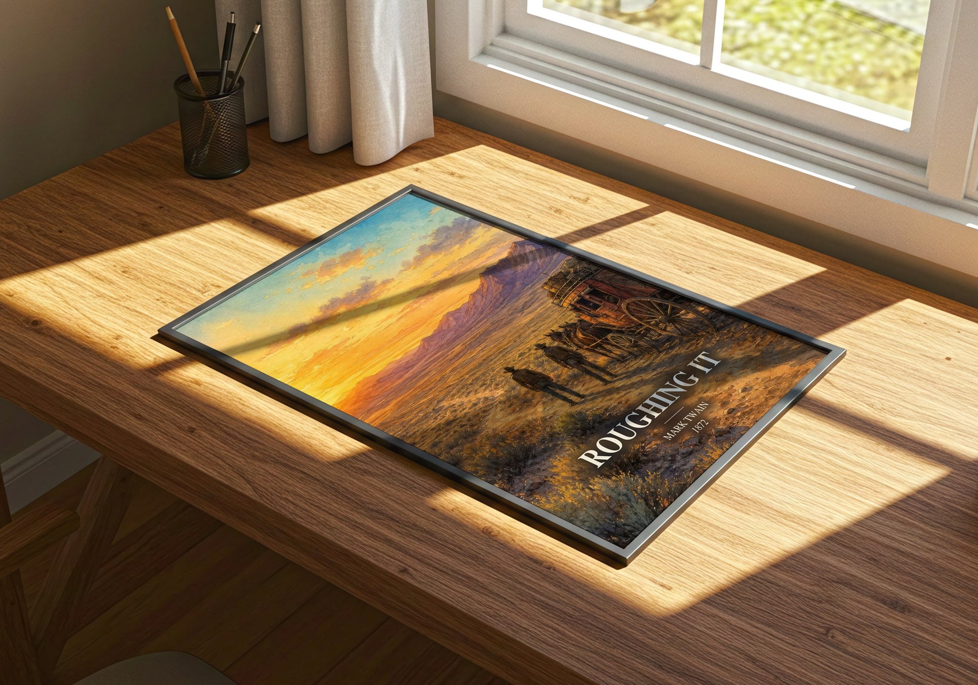 Roughing It watercolour book poster framed on wall – memoir wall art
