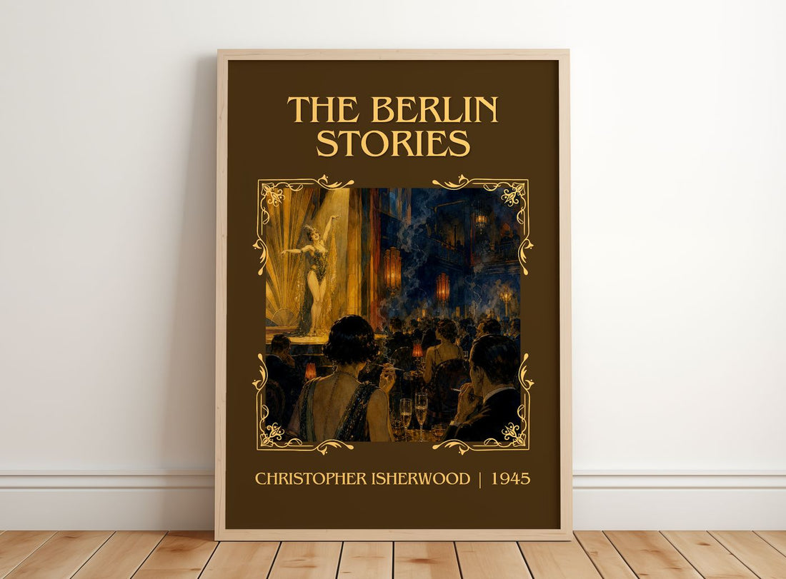The Berlin Stories Classic Book Art Print by Christopher Isherwood – framed print leaning on a wooden floor
