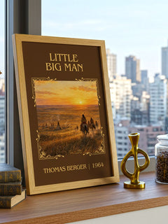 Little Big Man Classic Book Art Print by Thomas Berger – framed print on a city-view windowsill