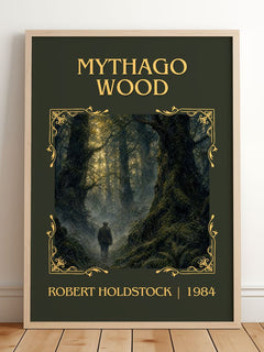 Mythago Wood Classic Book Art Print by Robert Holdstock – framed print leaning on a wooden floor